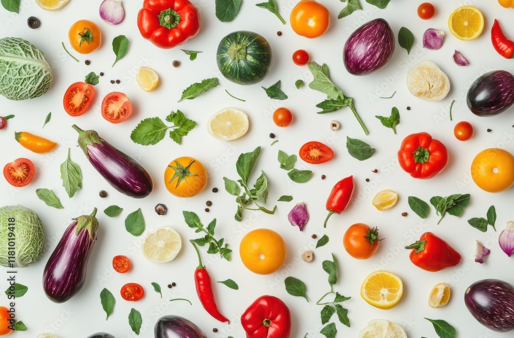 Vibrant Arrangement of Fresh Colorful Vegetables and Fruits on a Clean White Background - Perfect for Culinary and Healthy Lifestyle Themes Vibrant Arrangement of Fresh Colorful Vegetables and Fruits on a Clean White Background - Perfect for Culinary and Healthy Lifestyle Themes