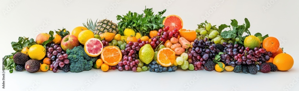 Vibrant Arrangement of Fresh Fruits and Vegetables on a Light Background Showcasing a Variety of Colors, Textures, and Health Benefits for Culinary and Nutritional Purposes Vibrant Arrangement of Fresh Fruits and Vegetables on a Light Background Showcasing a Variety of Colors, Textures, and Health Benefits for Culinary and Nutritional Purposes
