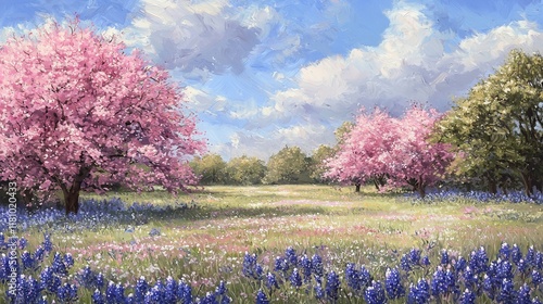 Wallpaper Mural Open Field Adorned with Stunning Cherry Blossoms Under a Bright Blue Sky Torontodigital.ca