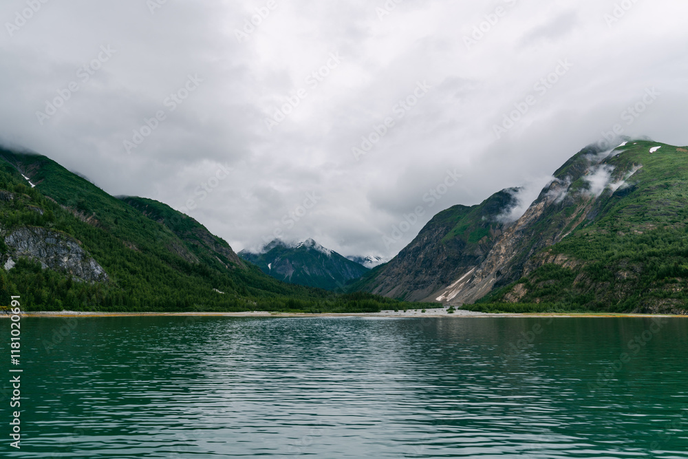 Shoreline and mountain views in Glacier Bay National Park in southeast Alaska Shoreline and mountain views in Glacier Bay National Park in southeast Alaska