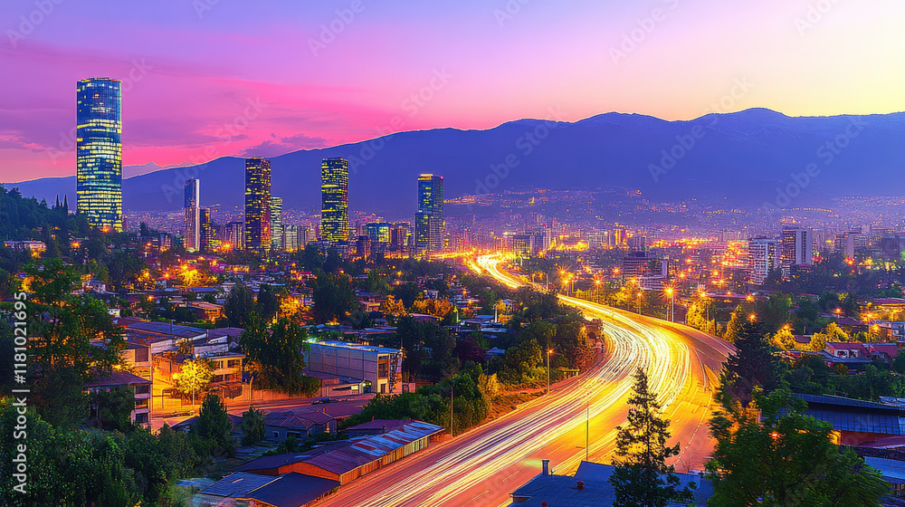 Fototapeta premium Vehicle trajectories on highways at night in the city