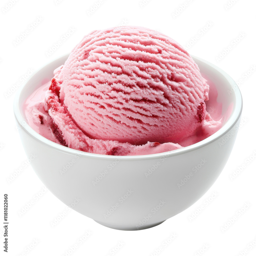 Delicious Strawberry Ice Cream in a White Bowl Perfect for Summer Desserts on Transparent Background Delicious Strawberry Ice Cream in a White Bowl Perfect for Summer Desserts on Transparent Background