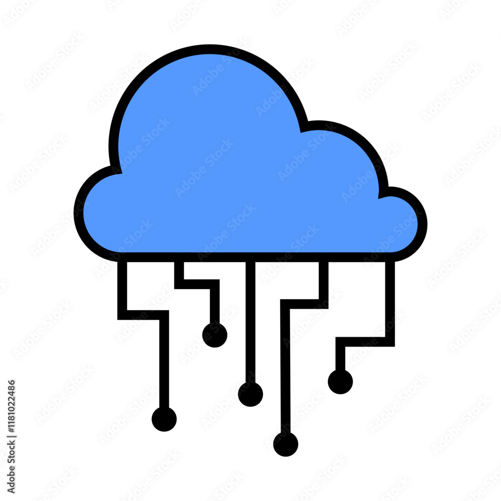 cloud computing icon, blue cloud with dot node cloud computing icon, blue cloud with dot node