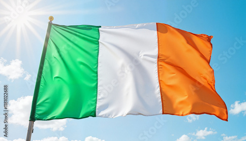 Obraz na plátně Ireland flag waving against blue sky