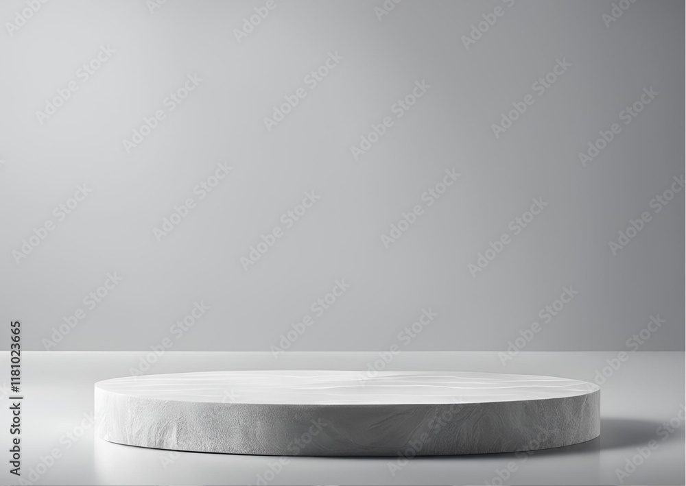 Elegant Round Marble Pedestal Display Platform on Grey Background Minimalist Product Showcase Elegant Round Marble Pedestal Display Platform on Grey Background Minimalist Product Showcase