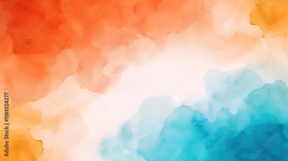 Fototapeta premium Watercolor abstract background idea. Abstract watercolor texture with vibrant colors of orange and blue, ideal for backgrounds.