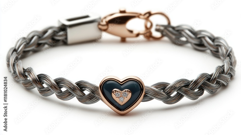 Fototapeta premium Exquisite Braided Bracelet with Heart Charm: A Luxurious and Elegant Accessory for Women