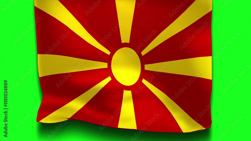 North Macedonia Flag on Unfolding Cloth, 3d Motion Animation North Macedonia Flag Insolated Green Screen North Macedonia Flag on Unfolding Cloth, 3d Motion Animation North Macedonia Flag Insolated Green Screen