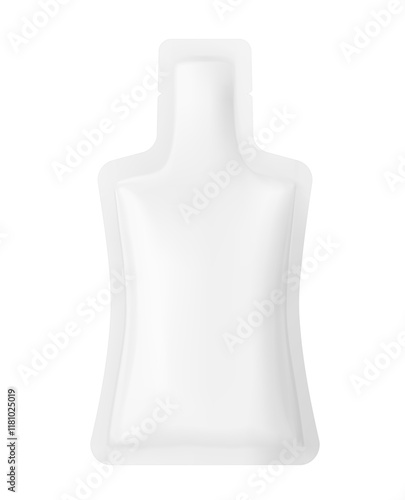 Sachet bag mockup for energy gels, sport nutrition, cosmetics. Vector illustration isolated on white background. Flat lay view. Can be use for template your design, presentation, promo, ad. EPS10.