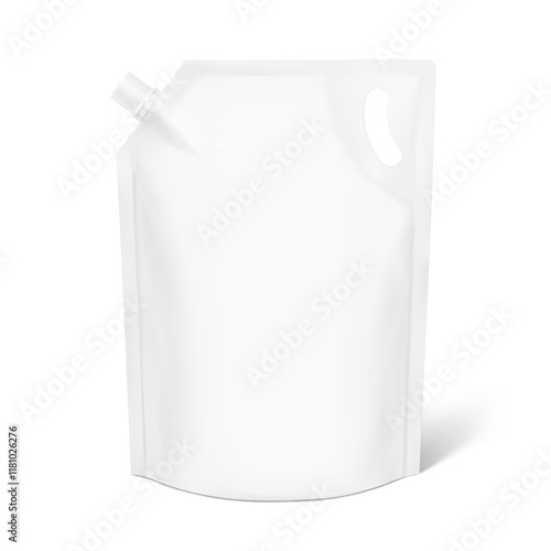 Pouch bag with hole handle mockup. Vector illustration isolated on white background. Front view. Perfect to make final pack shot your product. EPS10.