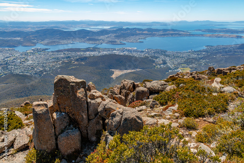 stunning summit of Mount Wellington Kunanyi boulders overlooking city of Hobart photo