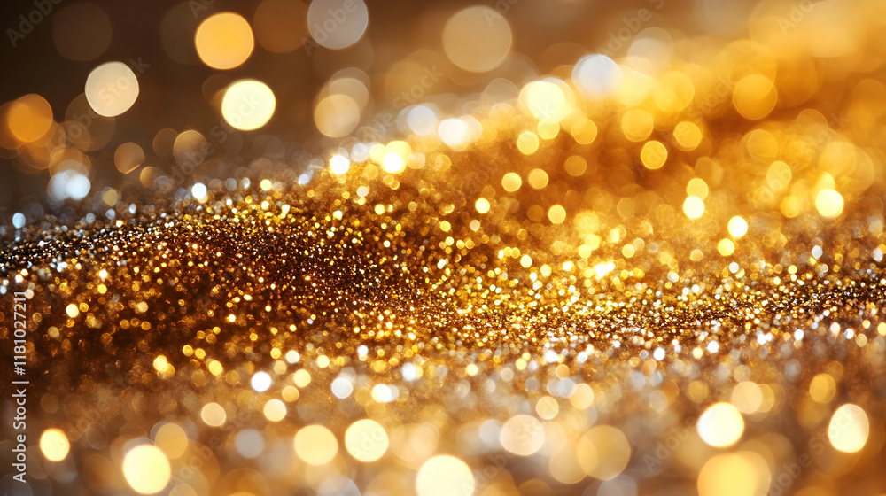 Golden Glitter Texture Sparkles and Shines Brightly, Creating an Abstract Background with Festive Vibes.