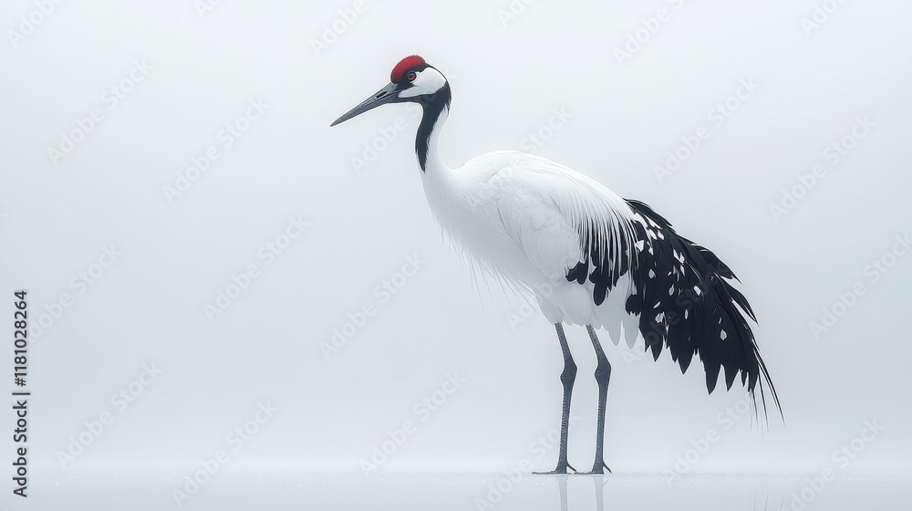 Elegant red-crowned crane standing on white background. Elegant red-crowned crane standing on white background.