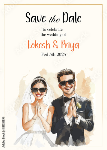 Modern Wedding Invitation Card Design with bride and groom 