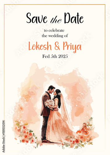 Modern Wedding Invitation Card Design with bride and groom 
