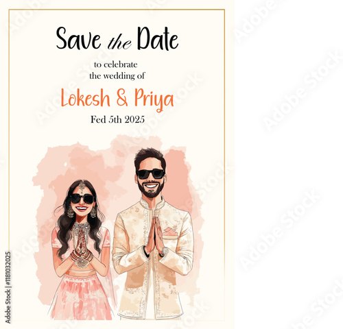 Modern Wedding Invitation Card Design with bride and groom 