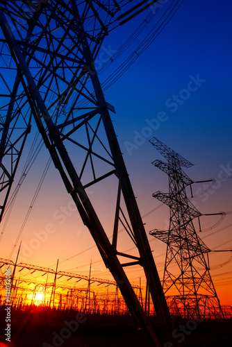 Wire electrical energy at sunset