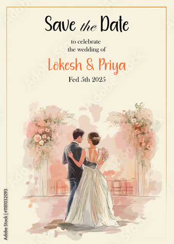 Modern Wedding Invitation Card Design with bride and groom 