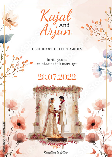 Modern Wedding Invitation Card Design with bride and groom 