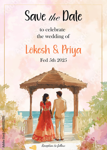 Modern Wedding Invitation Card Design with bride and groom 