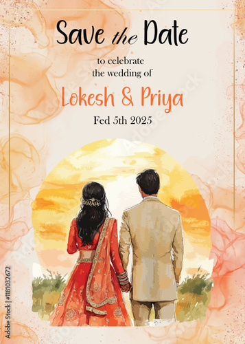 Modern Wedding Invitation Card Design with bride and groom 