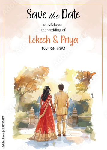 Modern Wedding Invitation Card Design with bride and groom 
