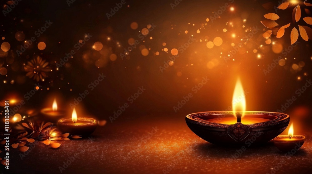 Vibrant Diwali festival backdrop showcasing a lifelike oil lamp. Vibrant Diwali festival backdrop showcasing a lifelike oil lamp.