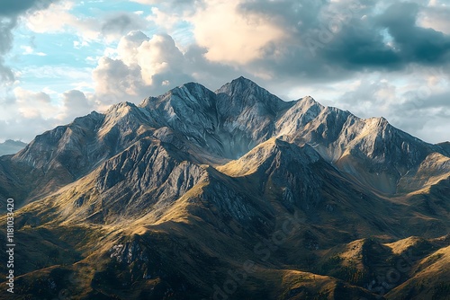 Rugged mountain range with dramatic sky