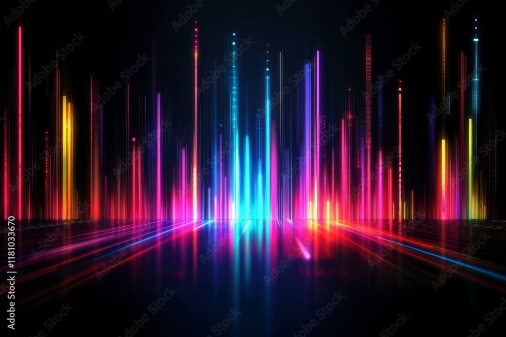 Dynamic interplay of sound and color in a modern art style. Dynamic interplay of sound and color in a modern art style.