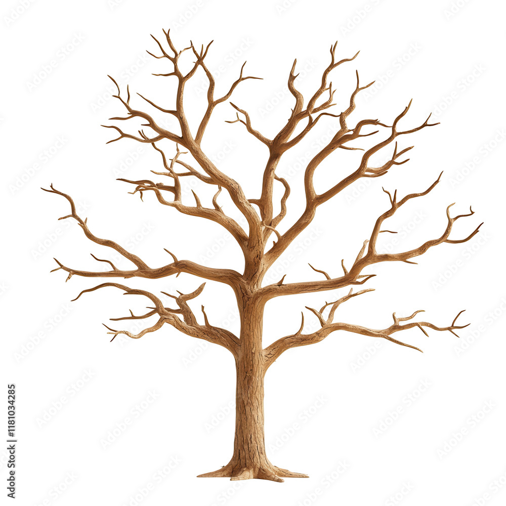 Artistic representation of a leafless tree nature scene digital illustration transparent background