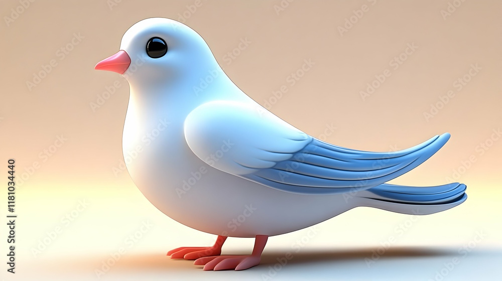 3D Illustration of a White and Blue Bird with Pink Feet Standing Peacefully on a Soft Gradient Background 3D Illustration of a White and Blue Bird with Pink Feet Standing Peacefully on a Soft Gradient Background