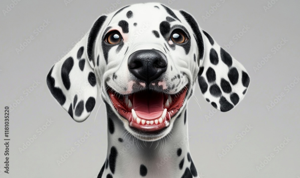 A joyful Dalmatian puppy beaming with happiness.