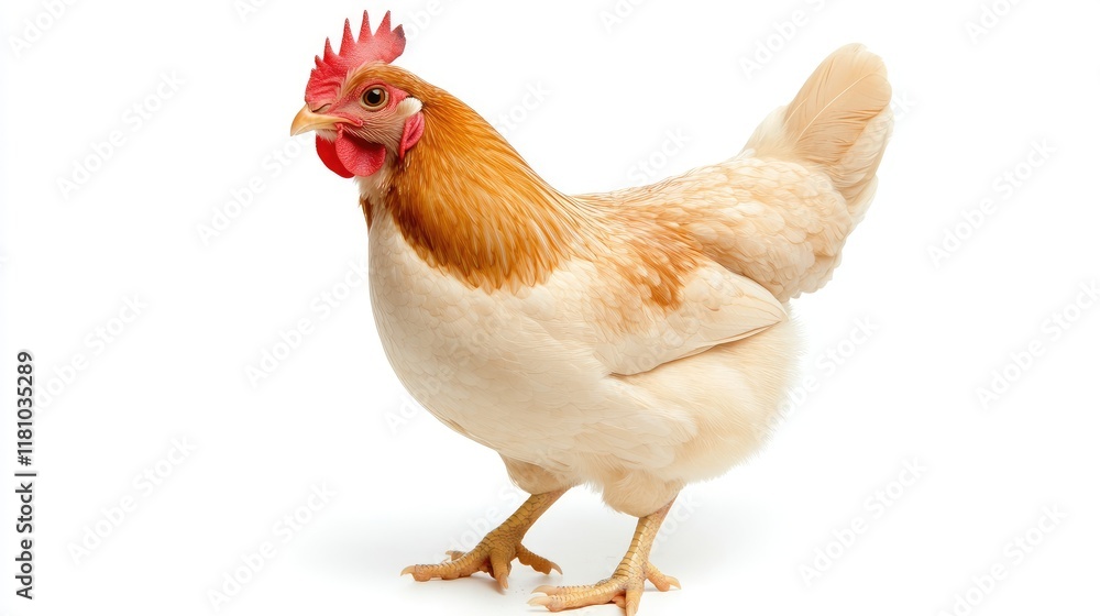 Fototapeta premium Lively chicken walking farmyard animal photography bright studio close-up poultry life