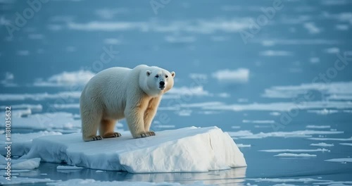 A polar bear on a melting ice floe in the Arctic. 07 photo