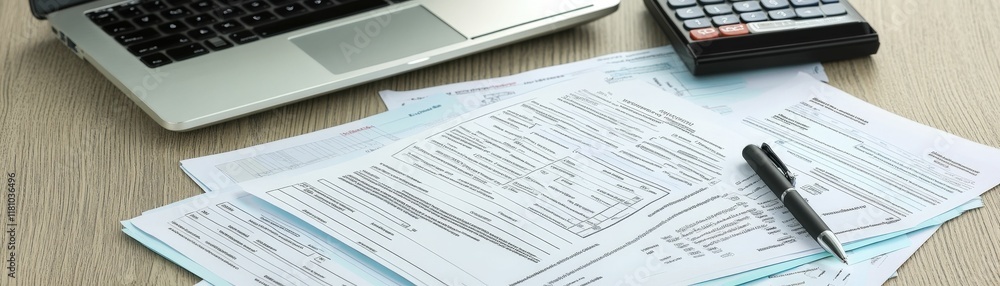 Organized workspace for tax preparation home office document management professional environment overhead view efficiency boost Organized workspace for tax preparation home office document management professional environment overhead view efficiency boost