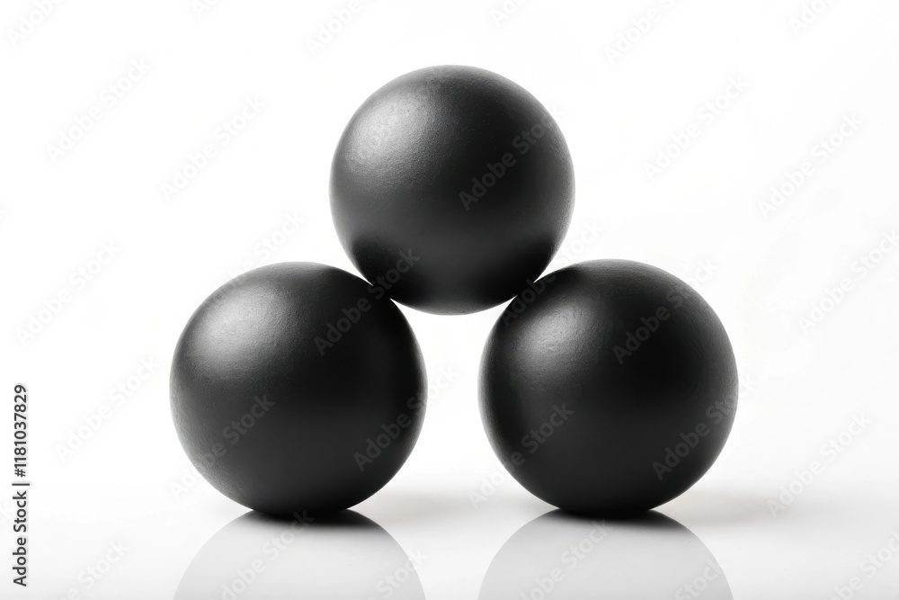 Matte black spheres arranged in a minimalist composition on a white surface Matte black spheres arranged in a minimalist composition on a white surface