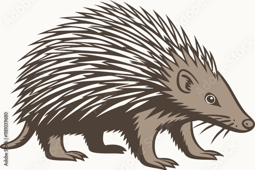 porcupine, detailed fur texture, sharp quills, small eyes, pointed snout, side profile, white background, studio lighting, high resolution, wildlife photography, realistic render, mammal, rodent, clos