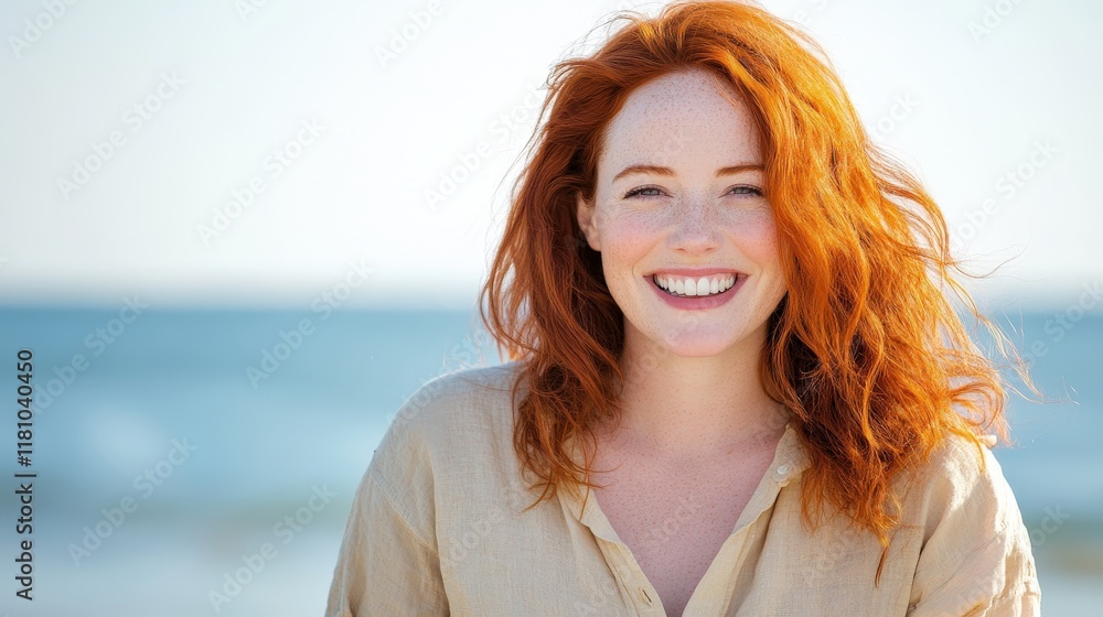 Cheerful Woman Smiling Beach Portrait Outdoor Close-Up Happiness Cheerful Woman Smiling Beach Portrait Outdoor Close-Up Happiness