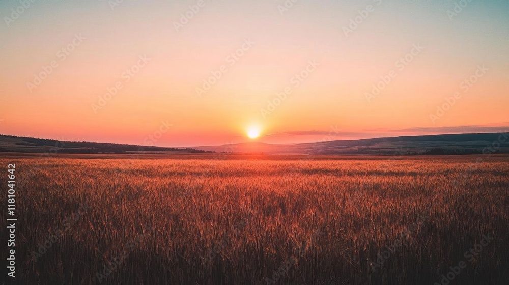 Obraz premium A serene sunset over a golden wheat field, evoking tranquility.