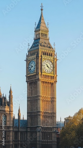 A close-up of the iconic clock tower known as Big Ben in London. photo