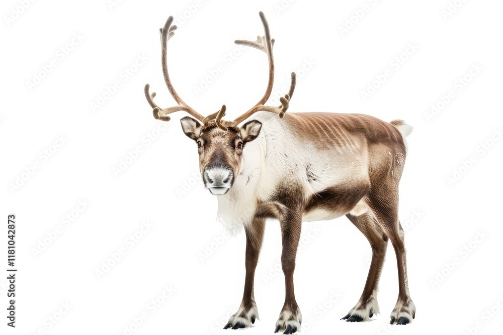 Frontal View of Reindeer Isolated on a White Background the Whole Body with Antlers Frontal View of Reindeer Isolated on a White Background the Whole Body with Antlers