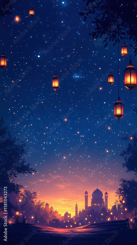 Naklejka premium A Montage Of Muslim Cultural Symbols And Motifs Combined For A Unique Ramadan Wallpaper