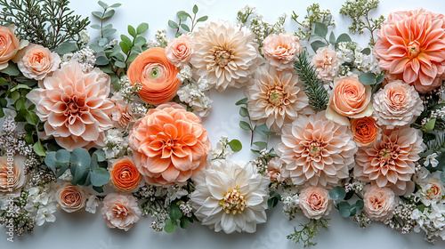 Wallpaper Mural Peach and ivory dahlia, ranunculus, and rose floral arrangement. Torontodigital.ca
