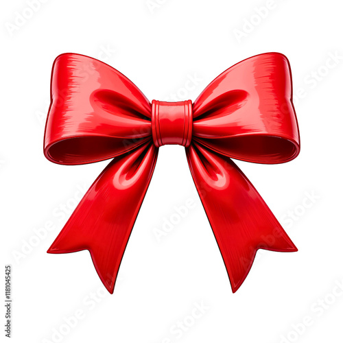 Cartoon style red ribbon bow with glossy finish isolated on a transparent background