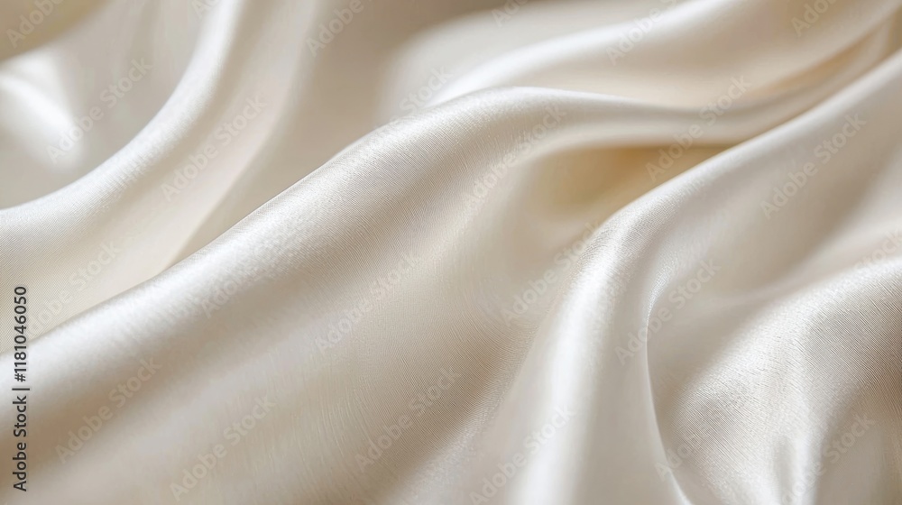 Obraz premium A close-up view of smooth, luxurious cream-colored fabric with subtle texture, showcasing its soft drape and elegant sheen.