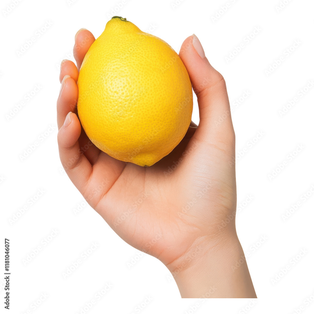 Close-Up of a Hand Holding a Ripe Lemon for Culinary and Lifestyle Imagery on Transparent Background Close-Up of a Hand Holding a Ripe Lemon for Culinary and Lifestyle Imagery on Transparent Background