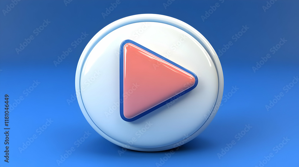 3D Play Button Icon on Blue Background Represents Starting or Continuing Media Playback Seamlessly. 3D Play Button Icon on Blue Background Represents Starting or Continuing Media Playback Seamlessly.