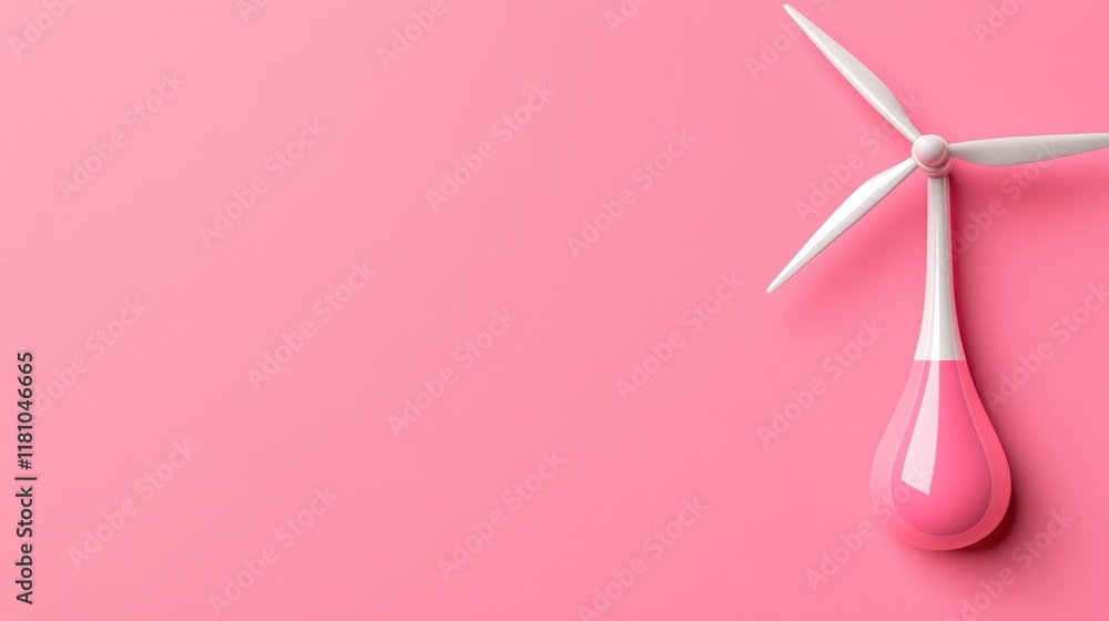 Pink Wind Turbine with Liquid Detail on Soft Pink Background Pink Wind Turbine with Liquid Detail on Soft Pink Background