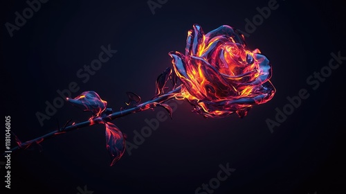 Valentine romance idea. A stunning digital art representation of a glowing rose with vibrant colors.
