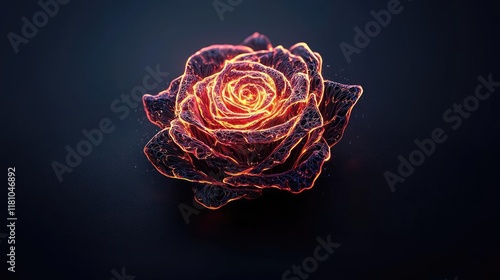Valentine romance idea. A glowing rose illustration with vibrant neon colors on a dark background.